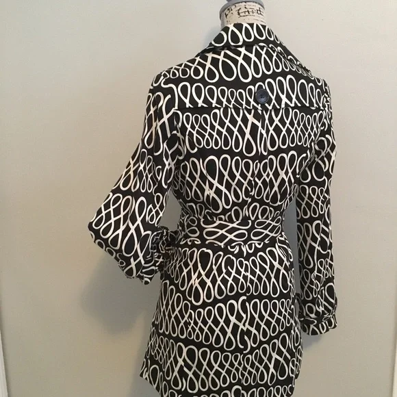 Black and White Trench Pea Coat with Tie - Picture 4 of 8